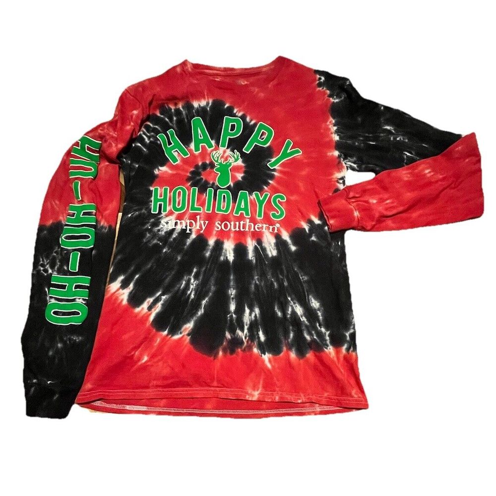 Simply Southern T-Shirt Women's Small Tie Dye Christmas Snowman Long Sleeve
